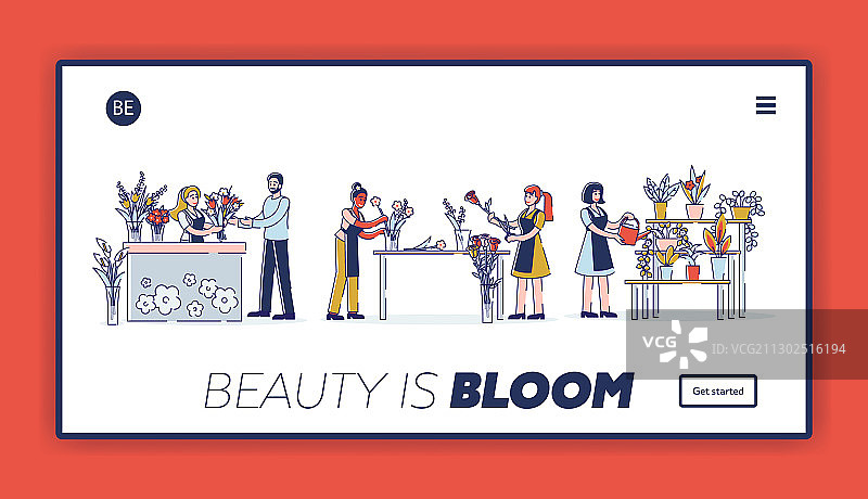 女性制作和销售花束的网站着陆页图片素材