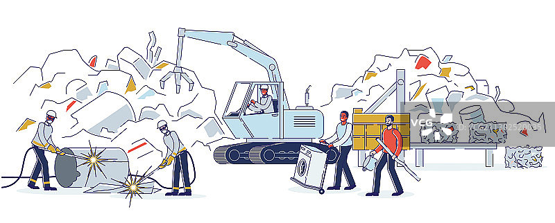 工人处理废金属概念图图片素材