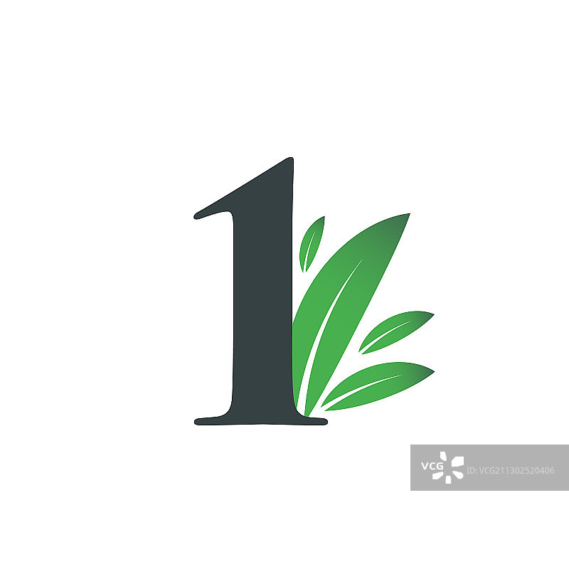 带有绿叶的第一标志图片素材