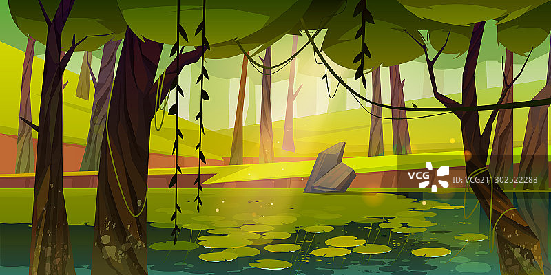森林自然风光中的睡莲沼泽或湖泊图片素材