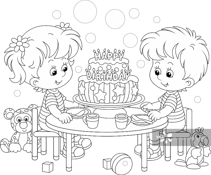 快乐的小朋友们和精美的生日蛋糕图片素材