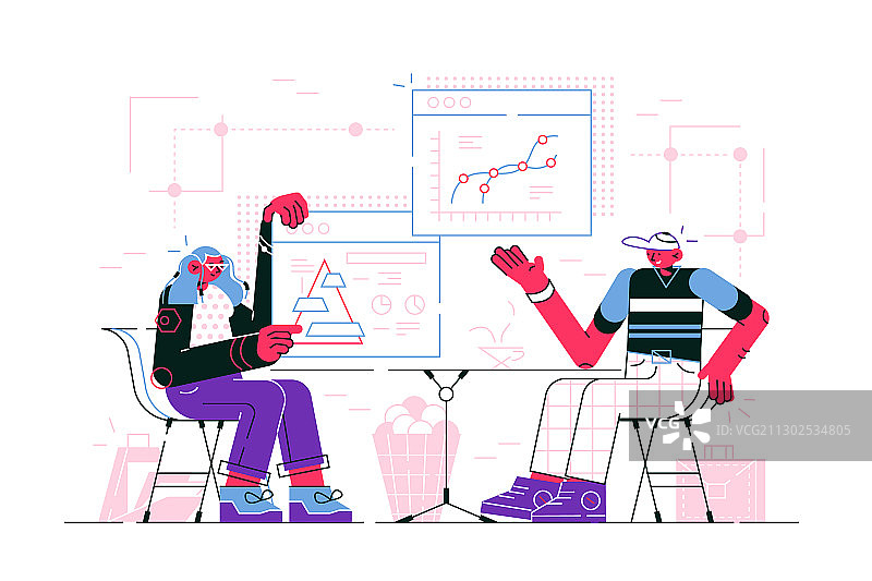 男女讨论商业报价图片素材