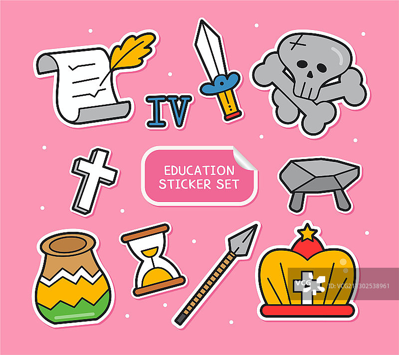教育主题贴纸插画套装图片素材