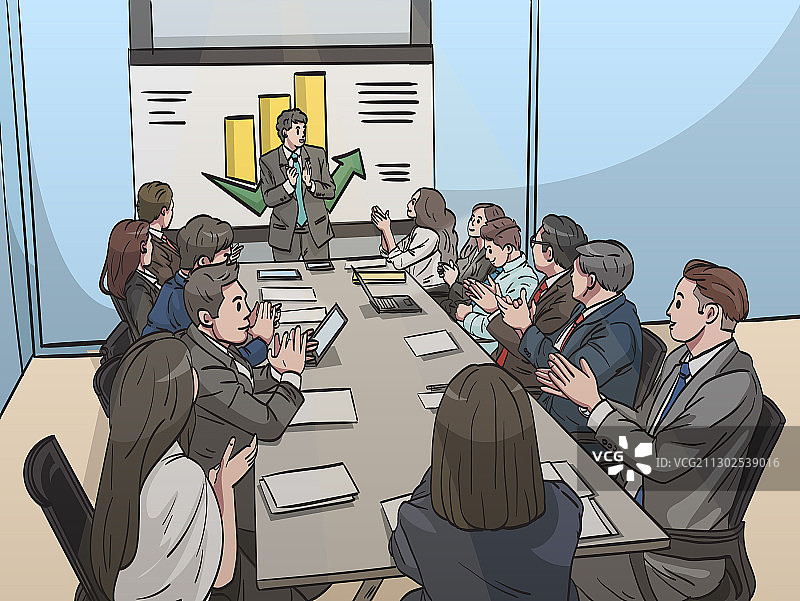 办公室员工庆祝销售额恢复图片素材