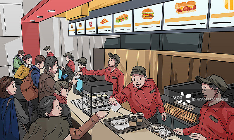 顾客众多的快餐店图片素材