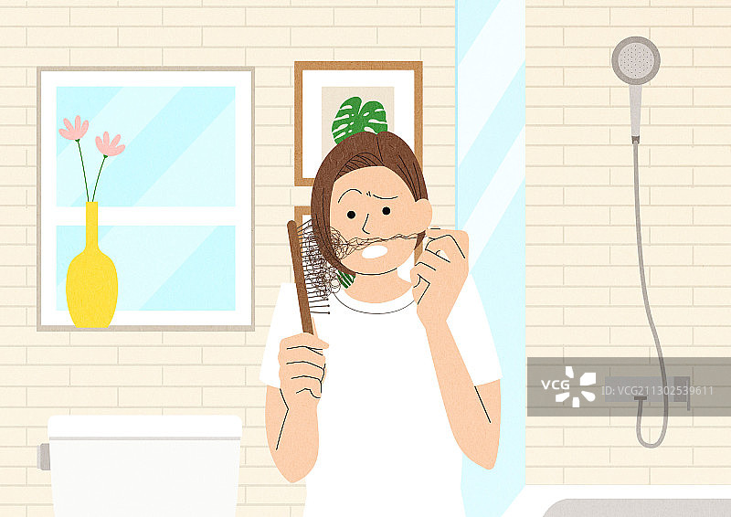 女人震惊于卡在梳子里的头发图片素材