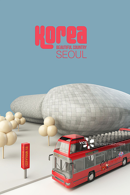 东大门设计广场和红色双层巴士图片素材