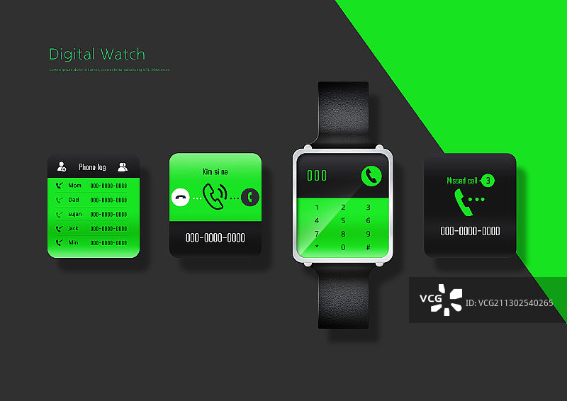 黑色霓虹绿智能手表UI图片素材