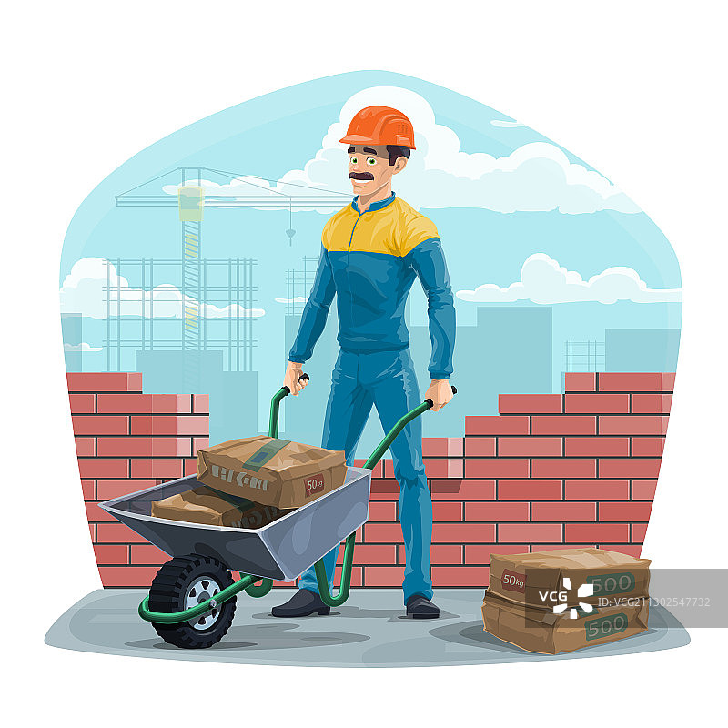 建筑工人用手推车施工图片素材