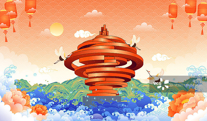 山东青岛五四广场城市建筑矢量插画图片素材