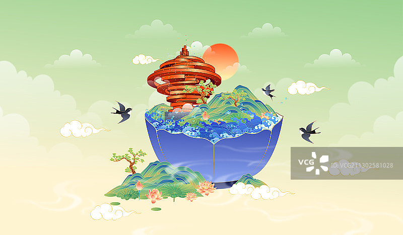 山东青岛五四广场城市建筑矢量插画图片素材