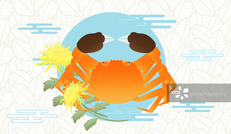 中秋菊花大闸蟹美食中国风矢量插画图片素材