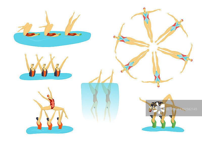 女子运动员集体花样游泳图片素材