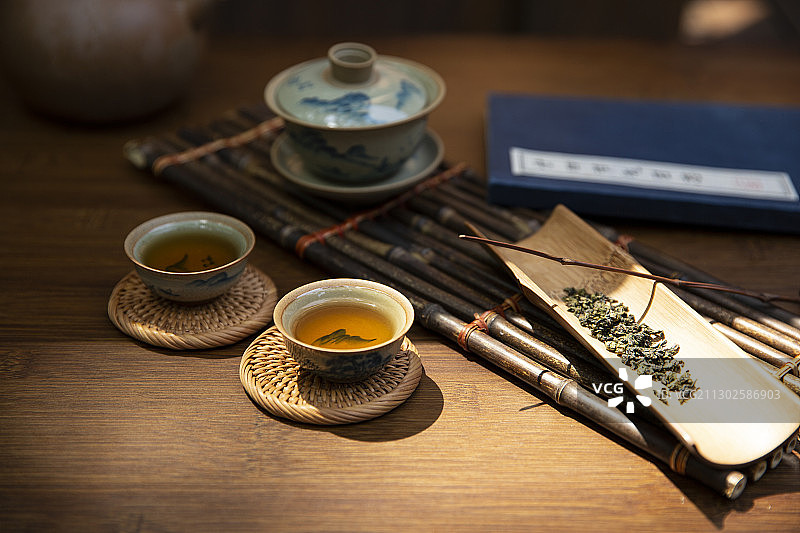 户外四合院茶文化静物图片素材