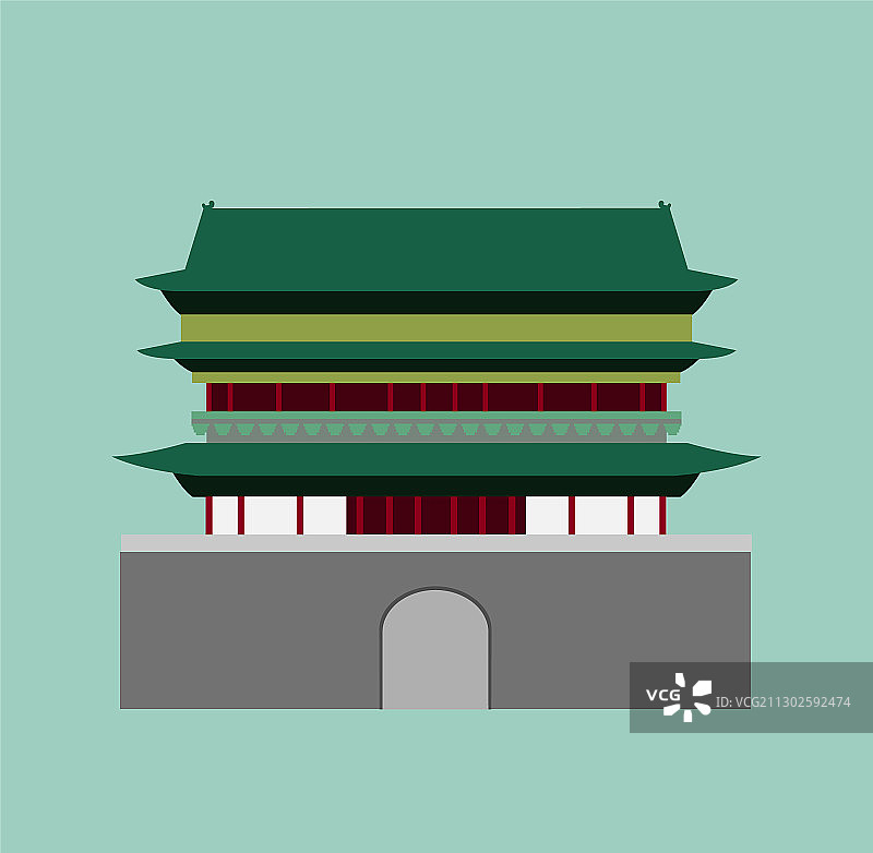 陕西西安鼓楼扁平风格矢量插画图片素材
