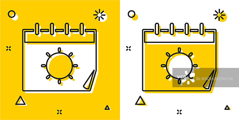 黄色背景上的黑色日历和太阳图标图片素材