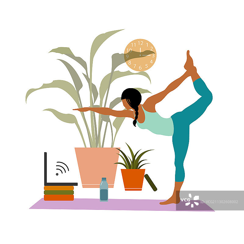 练习哈他瑜伽的卡通女性角色图片素材