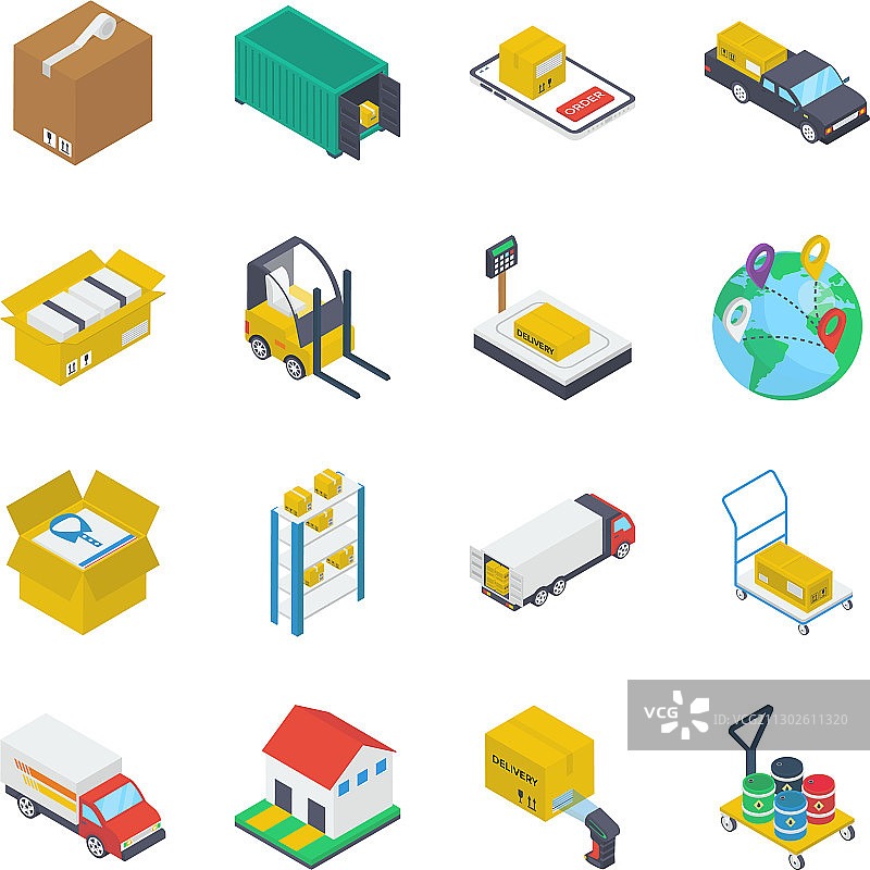 物流配送2.5D图标包图片素材