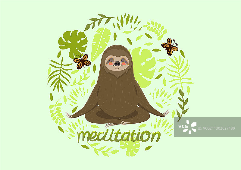 树懒冥想贺卡图片素材