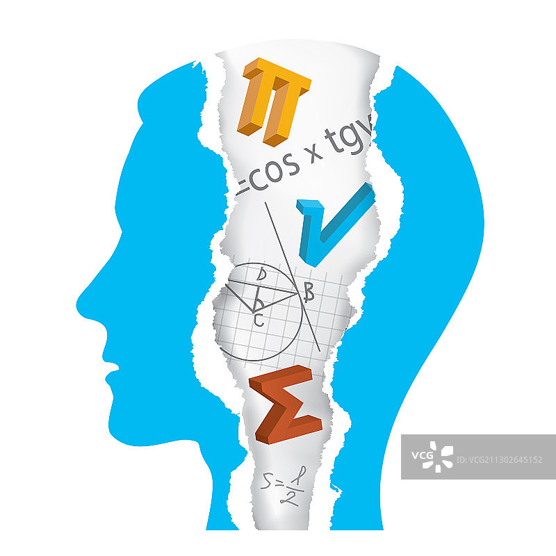 学生数学剪影撕纸图片素材