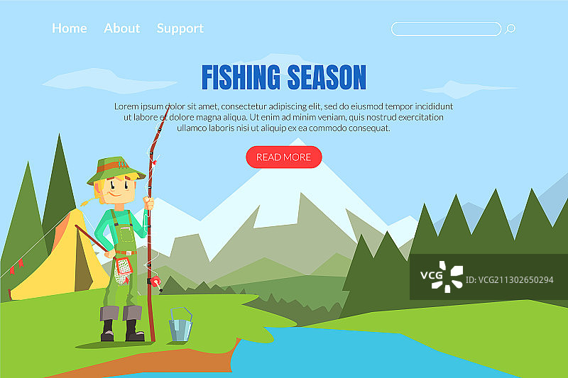 钓鱼季着陆页网页模板图片素材