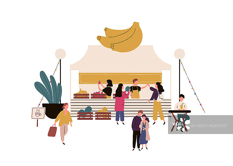 卡通人群购买新鲜水果图片素材