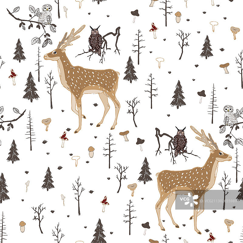森林动物无缝图案图片素材
