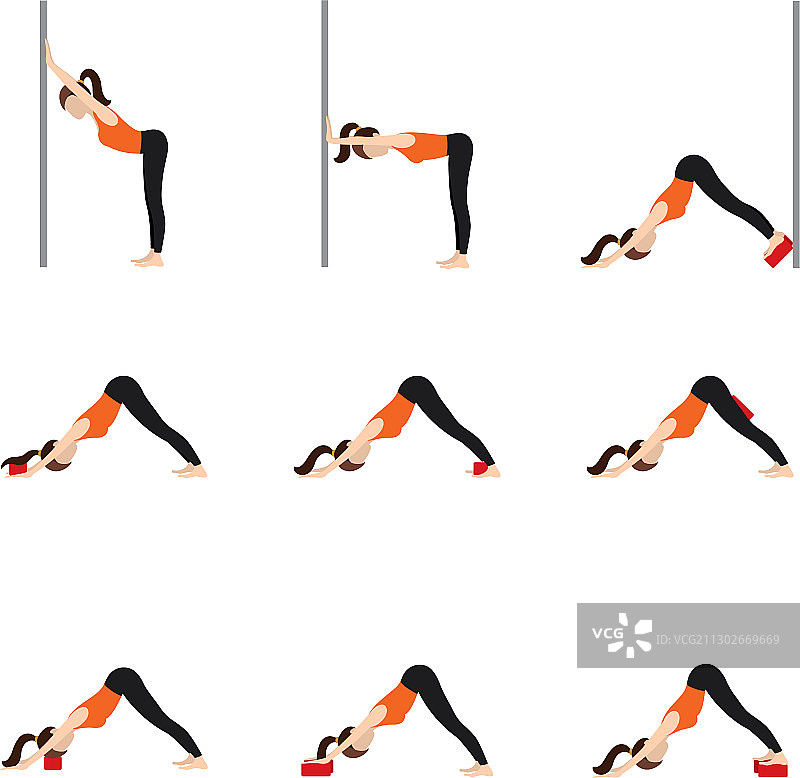 带辅助工具的下犬式瑜伽体式图片素材