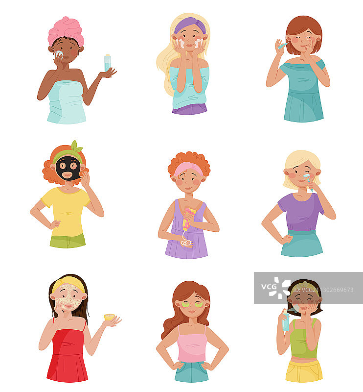 年轻女孩涂抹化妆霜油图片素材