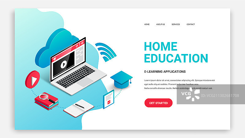 在线家庭教育笔记本电脑着陆页图片素材