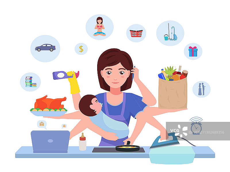 卡通人物忙碌的妈妈图片素材