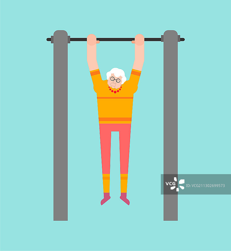 奶奶在单杠上引体向上图片素材