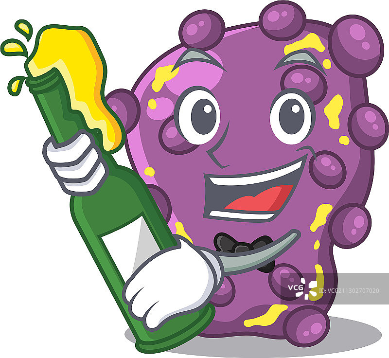 志贺菌举瓶啤酒欢呼吉祥物设计图片素材