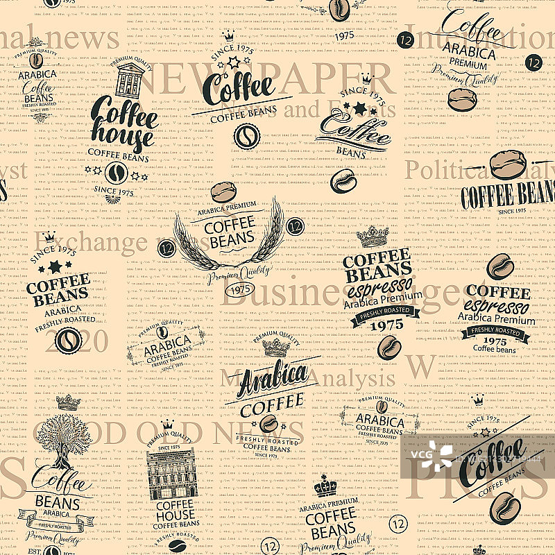 咖啡标签和报纸无缝图案图片素材