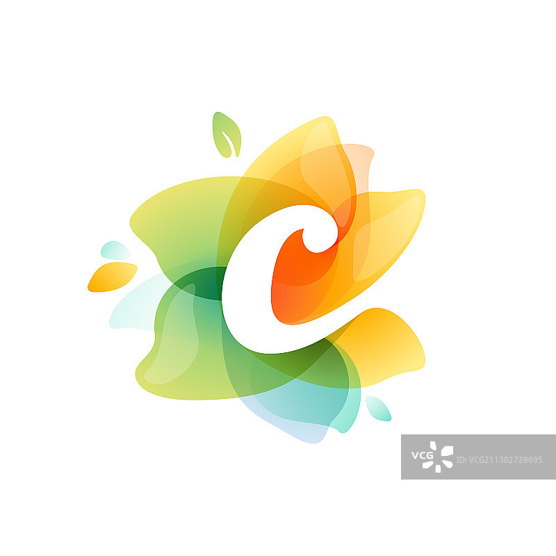 C字母彩色水彩花卉logo图片素材