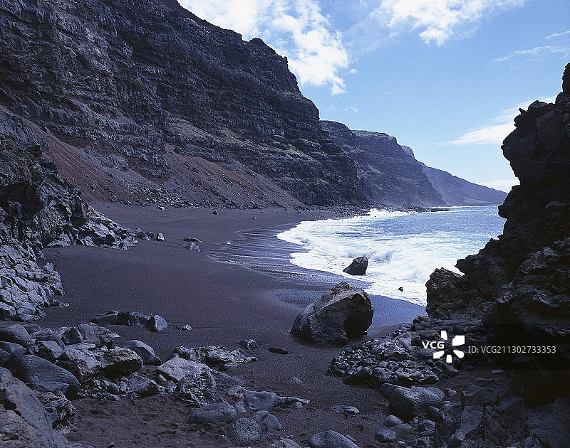 耶罗岛维罗达尔海滩的黑色沙滩，西班牙加那利群岛图片素材