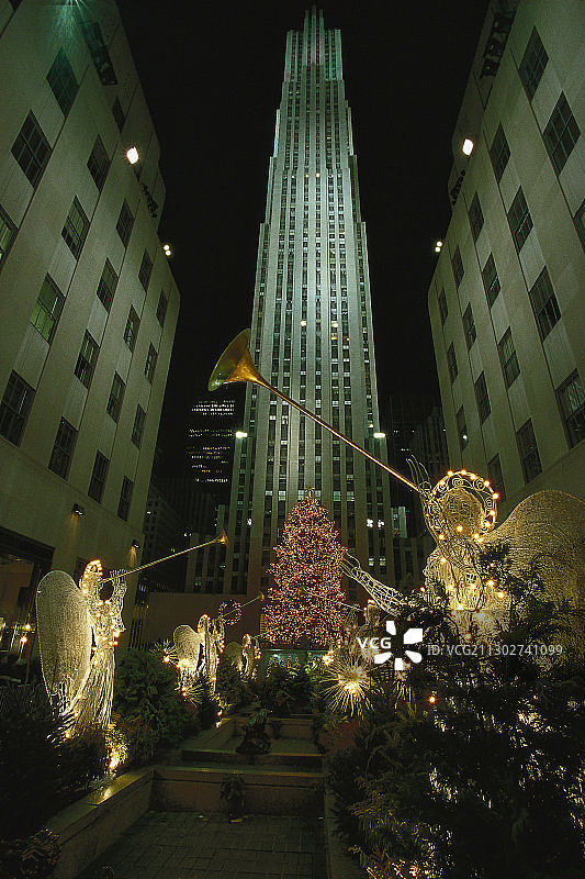 美国纽约曼哈顿洛克菲勒中心圣诞装饰图片素材