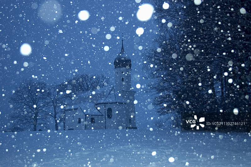 胡普教堂雪景，彭茨贝格，上巴伐利亚，巴伐利亚，德国图片素材