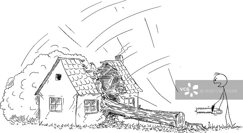 手持电锯的卡通男人或伐木工人图片素材