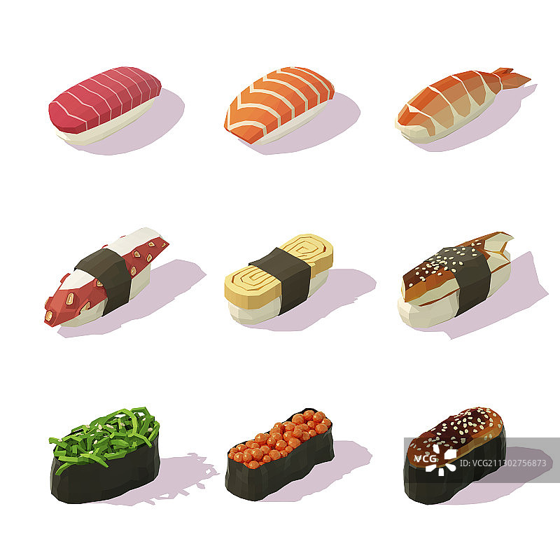 2.5D低多边形3D寿司图片素材