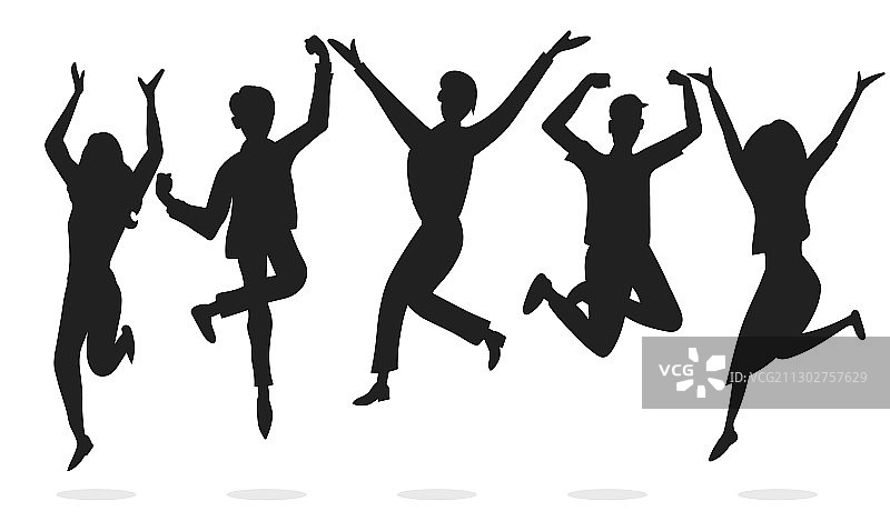 快乐的商务人士跳跃剪影图片素材