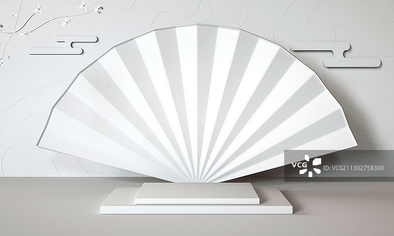 中国风白膜三维场景渲染图片素材