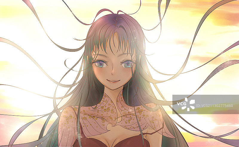 背光二次元少女动漫年轻人女生强烈光照插画图片素材