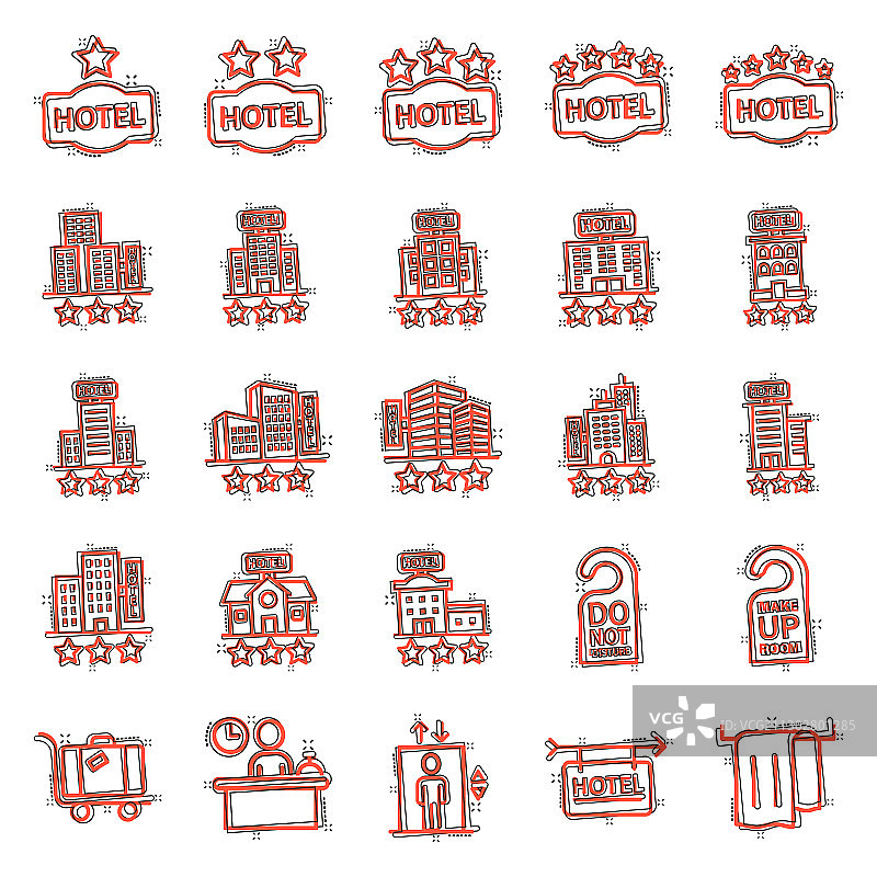 漫画风格酒店图标预订卡通图片素材