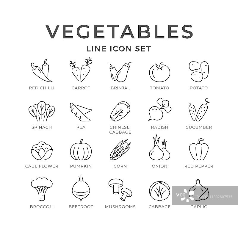 蔬菜线性图标合集图片素材