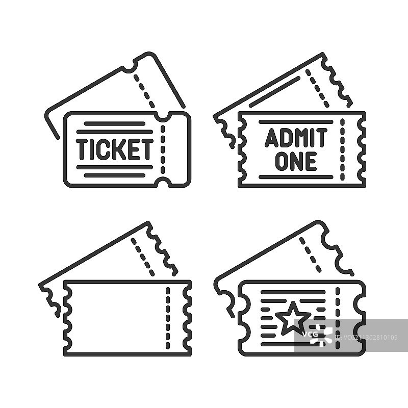 白色背景线条样式上的门票图标集图片素材
