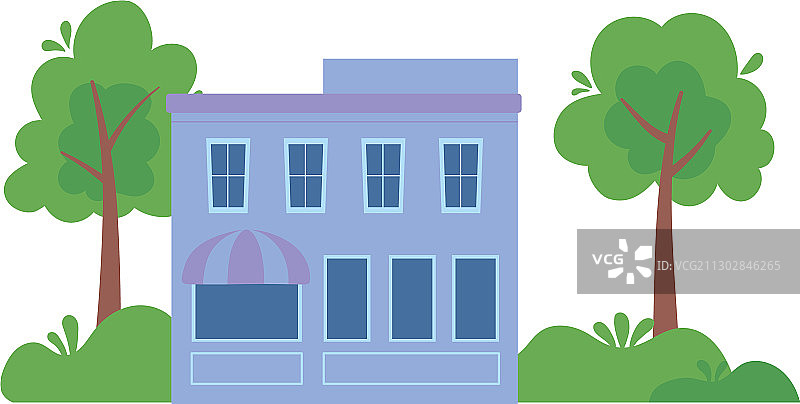 商业街店面建筑外观树木街景图片素材