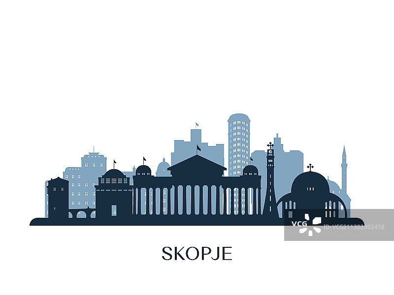 斯科普里天际线单色剪影图片素材