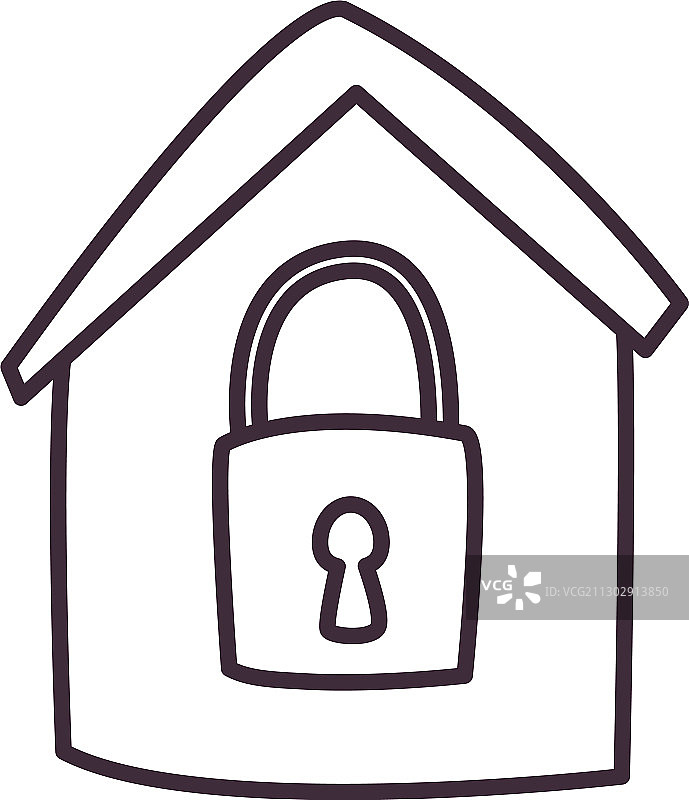 房屋线条风格图标内的独立挂锁图片素材