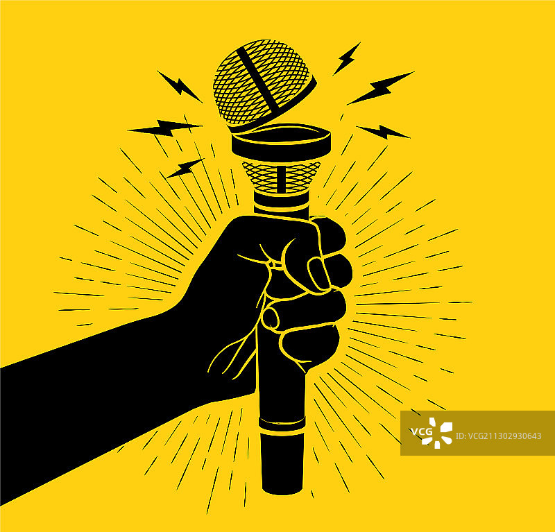 拿着麦克风的手臂黑色轮廓图片素材